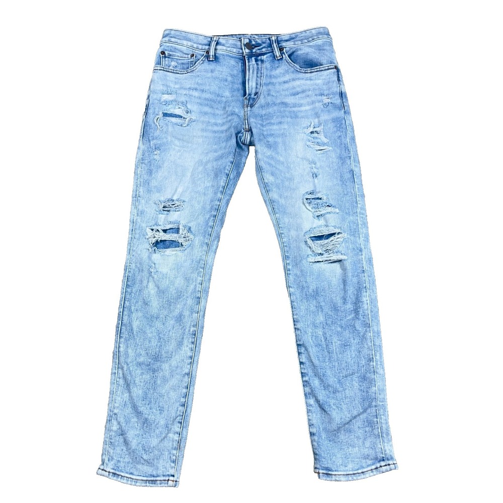 American Eagle Jeans Men 29x30 Athletic Skinny Fit Light Wash Faded Holes Ripped